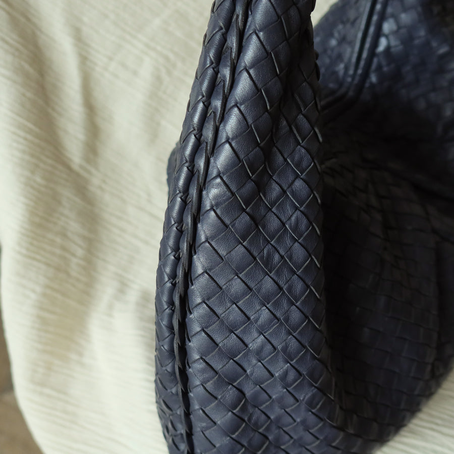 Bottega Veneta Vintage Dusty Blue Intrecciato Leather Veneta Hobo Shoulder Bag