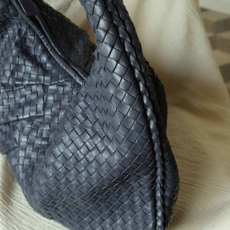 Bottega Veneta Vintage Dusty Blue Intrecciato Leather Veneta Hobo Shoulder Bag