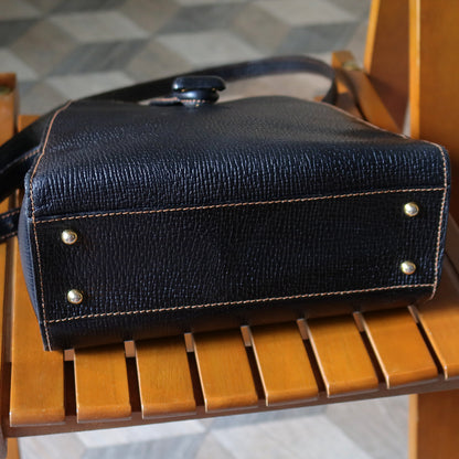 Loewe Vintage Black Grained Leather Twisted Knot Trapezoid Shoulder Flap Bag