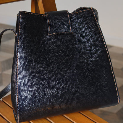Loewe Vintage Black Grained Leather Twisted Knot Trapezoid Shoulder Flap Bag
