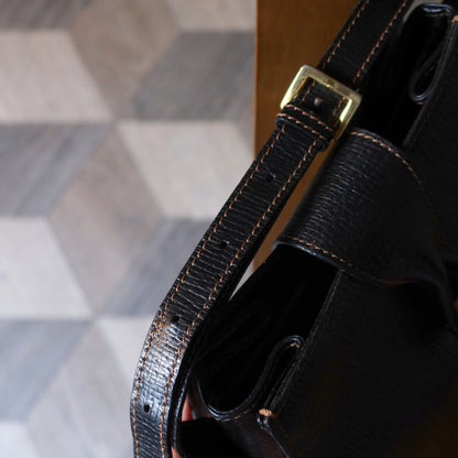 Loewe Vintage Black Grained Leather Twisted Knot Trapezoid Shoulder Flap Bag