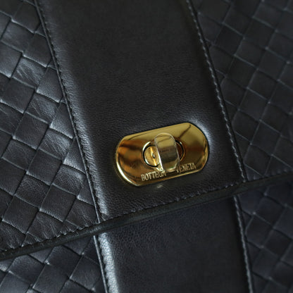 Bottega Veneta Vintage Dusty Navy Intrecciato Leather Turn Lock 2way Flap Bag