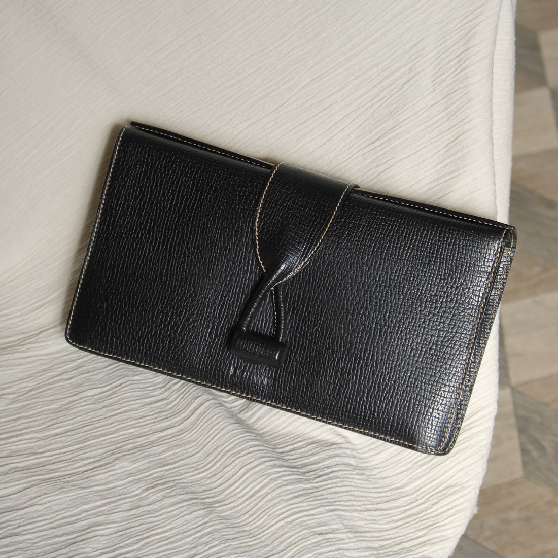 Loewe Vintage Black Grained Leather Twisted Knot Clutch Bag
