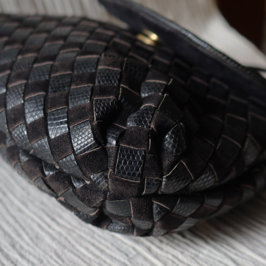 Bottega Veneta Vintage Black Leather Intrecciato Weave Pouch Shoulder Bag