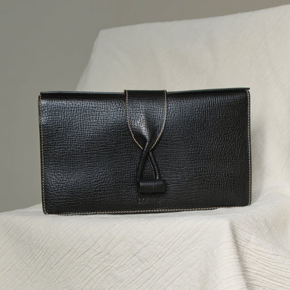 Loewe Vintage Black Grained Leather Twisted Knot Clutch Bag