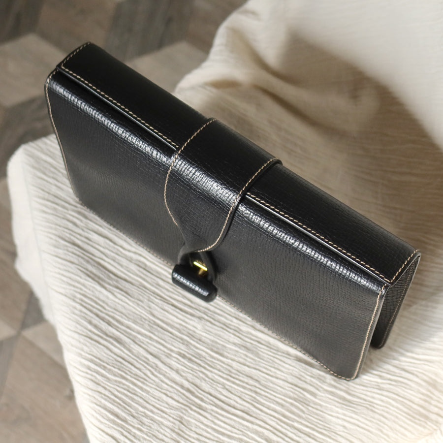 Loewe Vintage Black Grained Leather Twisted Knot Clutch Bag