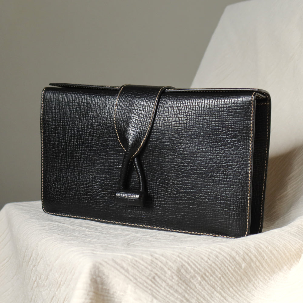 Loewe Vintage Black Grained Leather Twisted Knot Clutch Bag