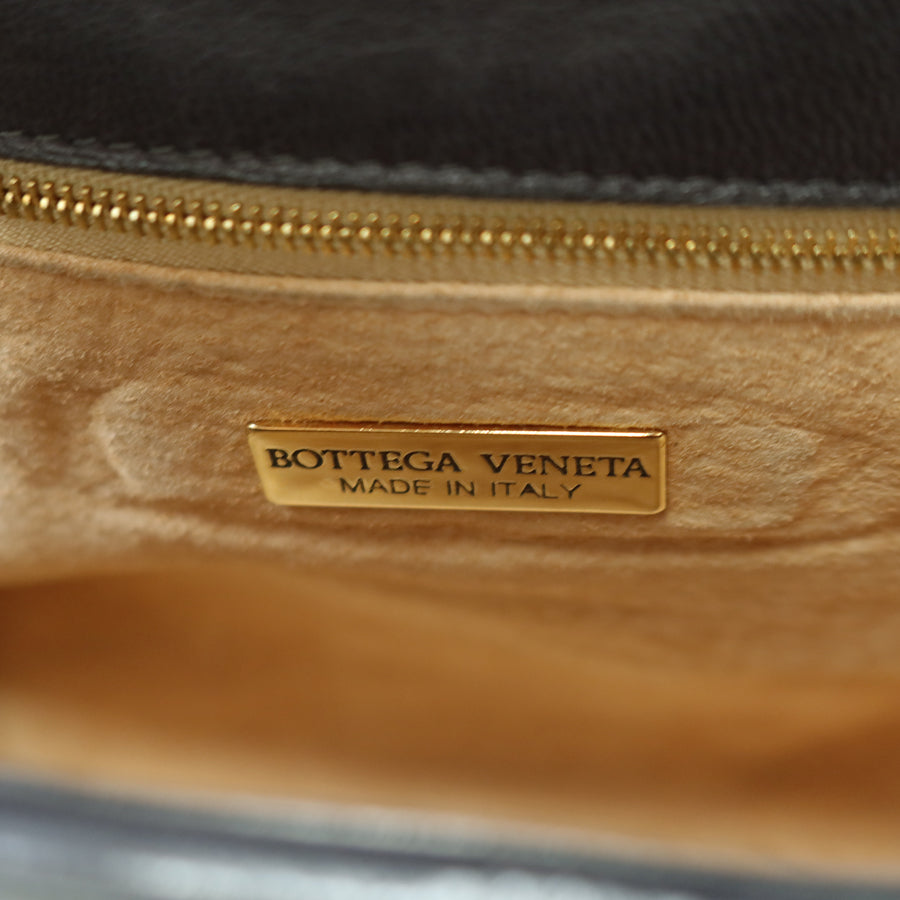 Bottega Veneta Vintage Dusty Navy Intrecciato Leather Turn Lock 2way Flap Bag