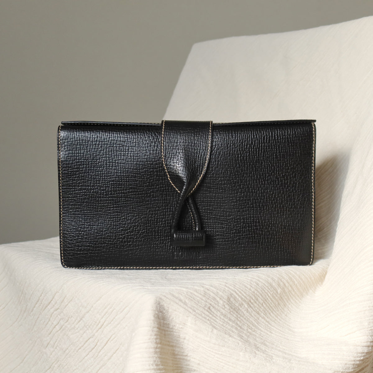 Loewe Vintage Black Grained Leather Twisted Knot Clutch Bag