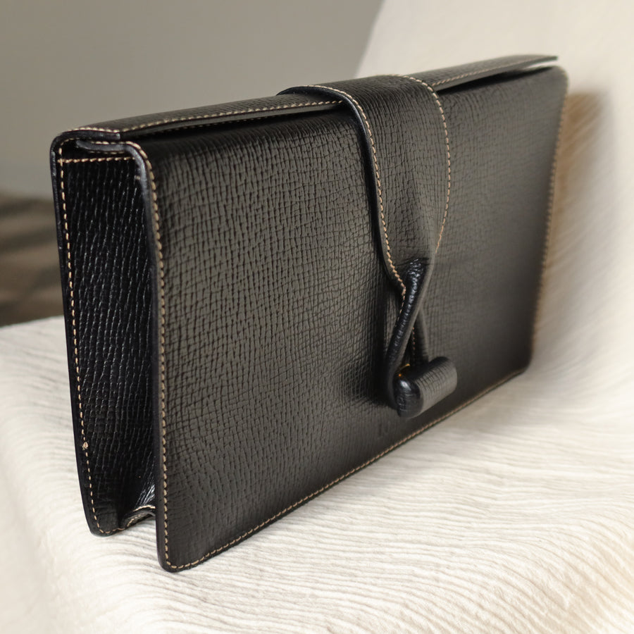 Loewe Vintage Black Grained Leather Twisted Knot Clutch Bag