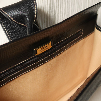 Loewe Vintage Black Grained Leather Twisted Knot Clutch Bag