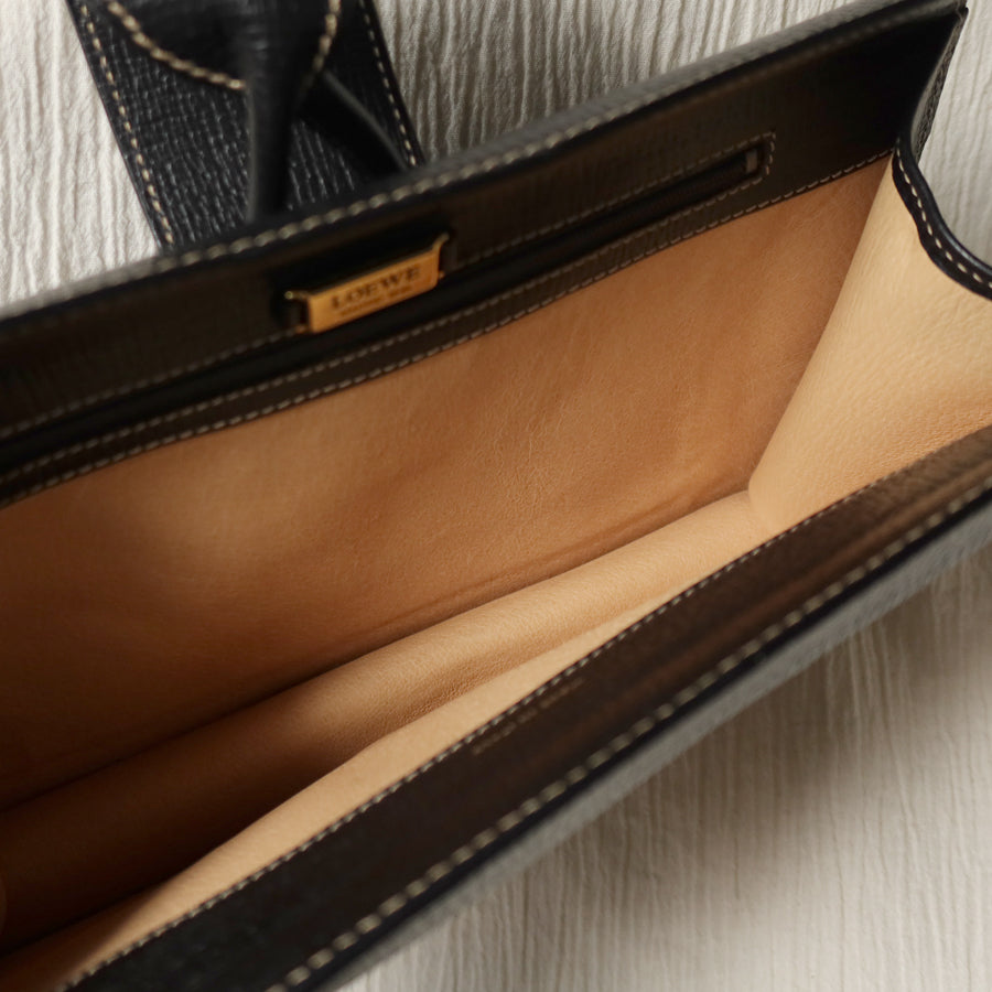 Loewe Vintage Black Grained Leather Twisted Knot Clutch Bag