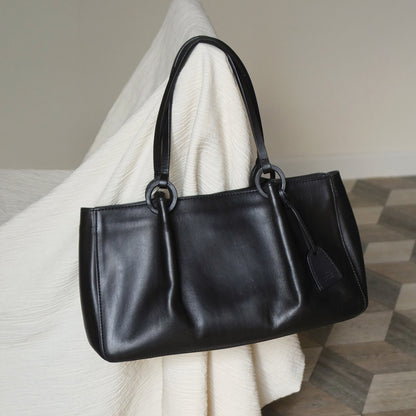 Gucci Vintage Black Leather Daily Tote Shoulder Bag with Gucci Charm M