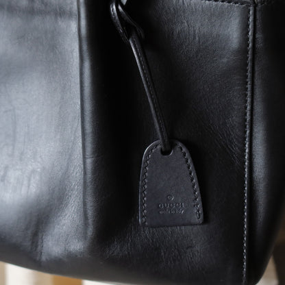 Gucci Vintage Black Leather Daily Tote Shoulder Bag with Gucci Charm M