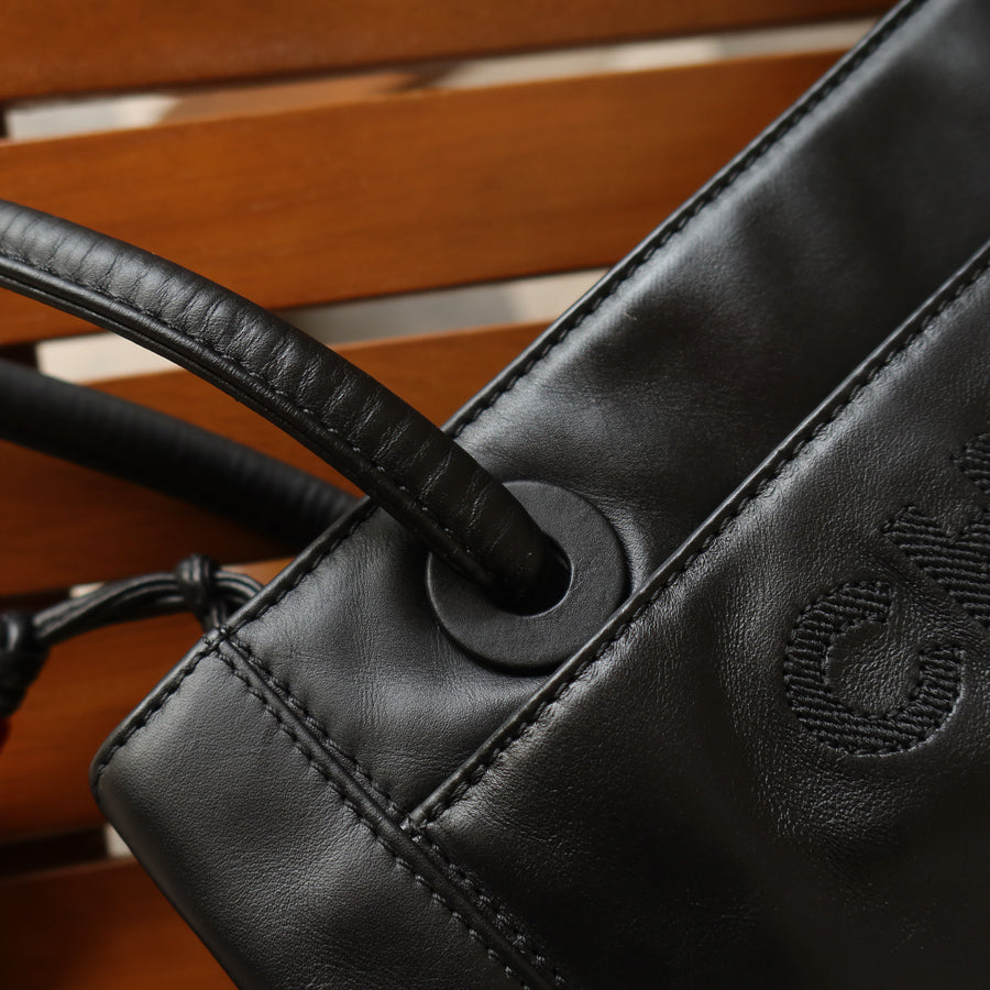 Chanel Vintage Black Leather CC Tassel Shoulder Tote Bag