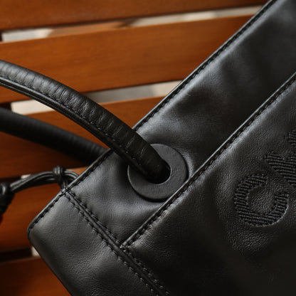 Chanel Vintage Black Leather CC Tassel Shoulder Tote Bag
