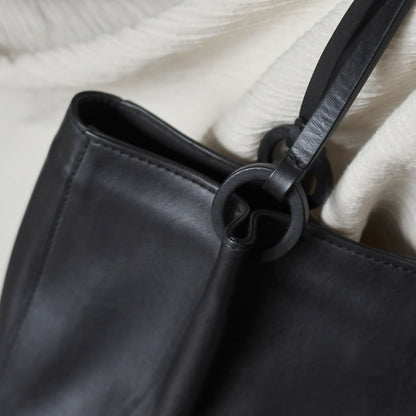 Gucci Vintage Black Leather Daily Tote Shoulder Bag with Gucci Charm M