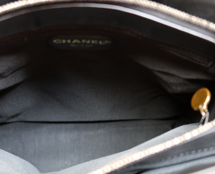 Chanel Vintage Black Leather CC Tassel Shoulder Tote Bag