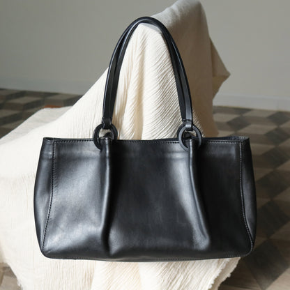 Gucci Vintage Black Leather Daily Tote Shoulder Bag with Gucci Charm M