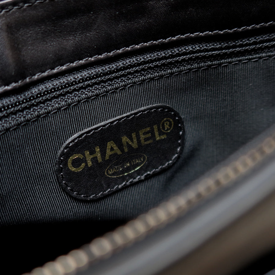 Chanel Vintage Black Leather CC Tassel Shoulder Tote Bag