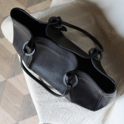 Gucci Vintage Black Leather Daily Tote Shoulder Bag with Gucci Charm M