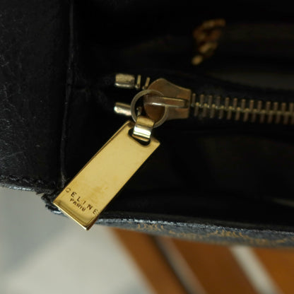 Celine Vintage Black Brown Macadam Triomphe Turn Lock Shoulder Bag