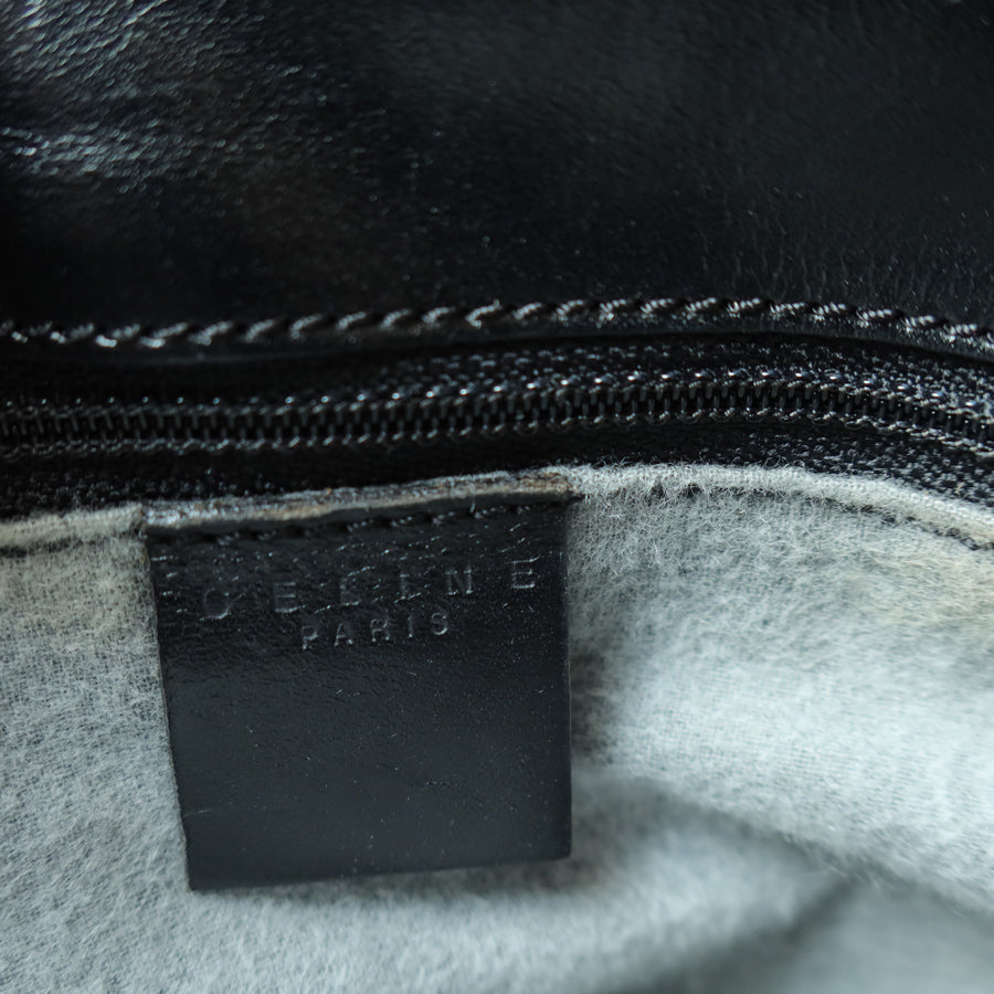 Celine Vintage Black Brown Macadam Triomphe Turn Lock Shoulder Bag