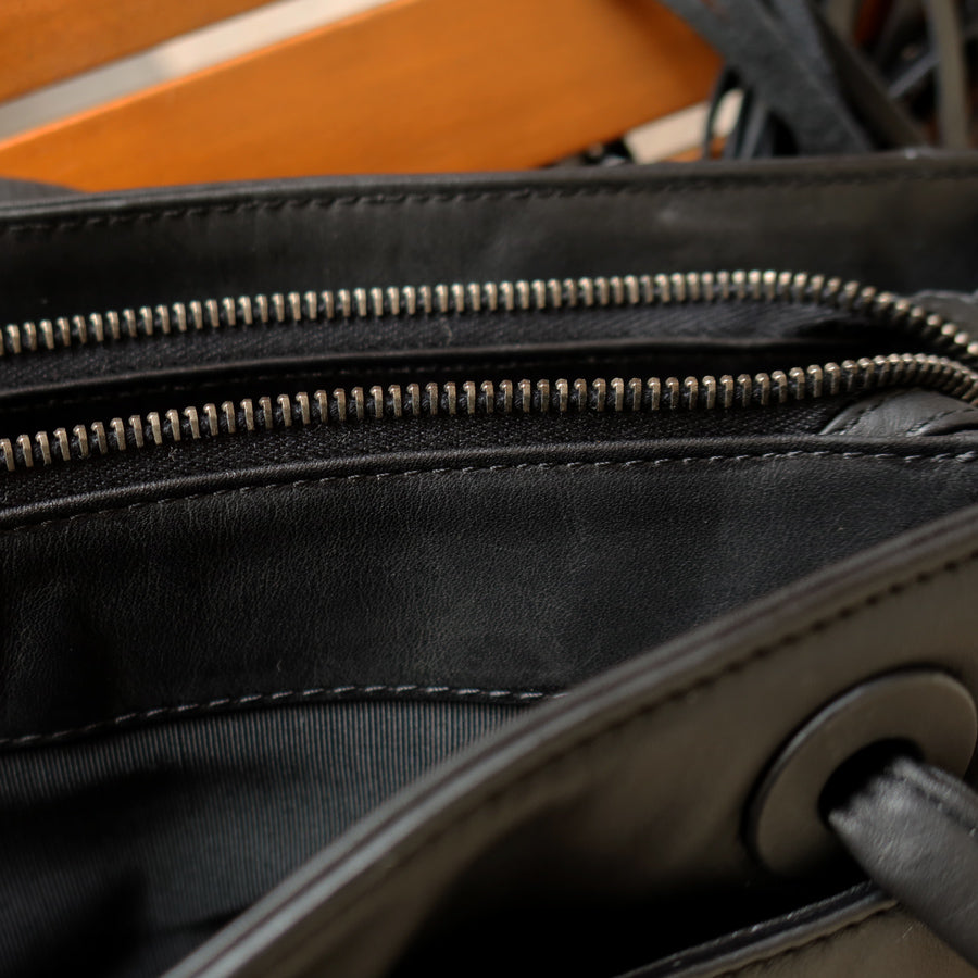 Chanel Vintage Black Leather CC Tassel Shoulder Tote Bag