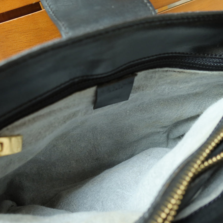 Celine Vintage Black Brown Macadam Triomphe Turn Lock Shoulder Bag