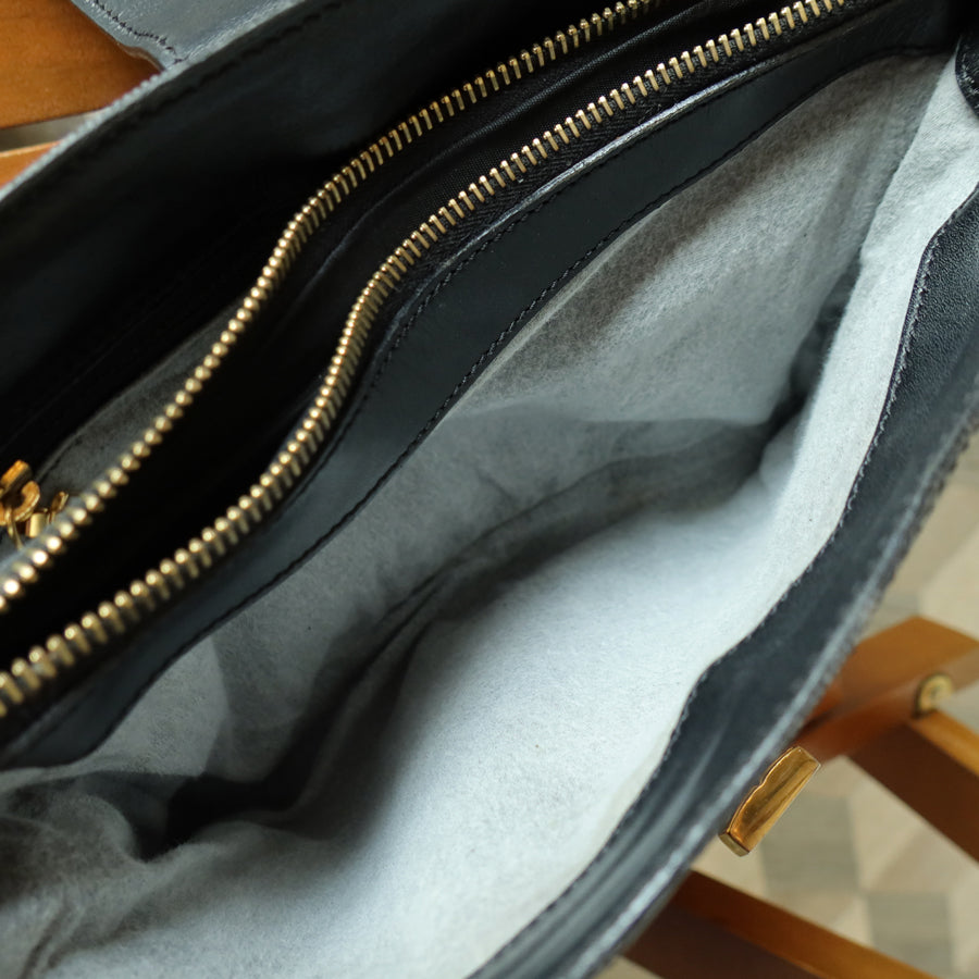 Celine Vintage Black Brown Macadam Triomphe Turn Lock Shoulder Bag