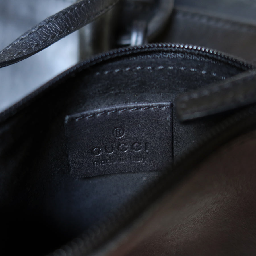 Gucci Vintage Black Leather Daily Tote Shoulder Bag with Gucci Charm M