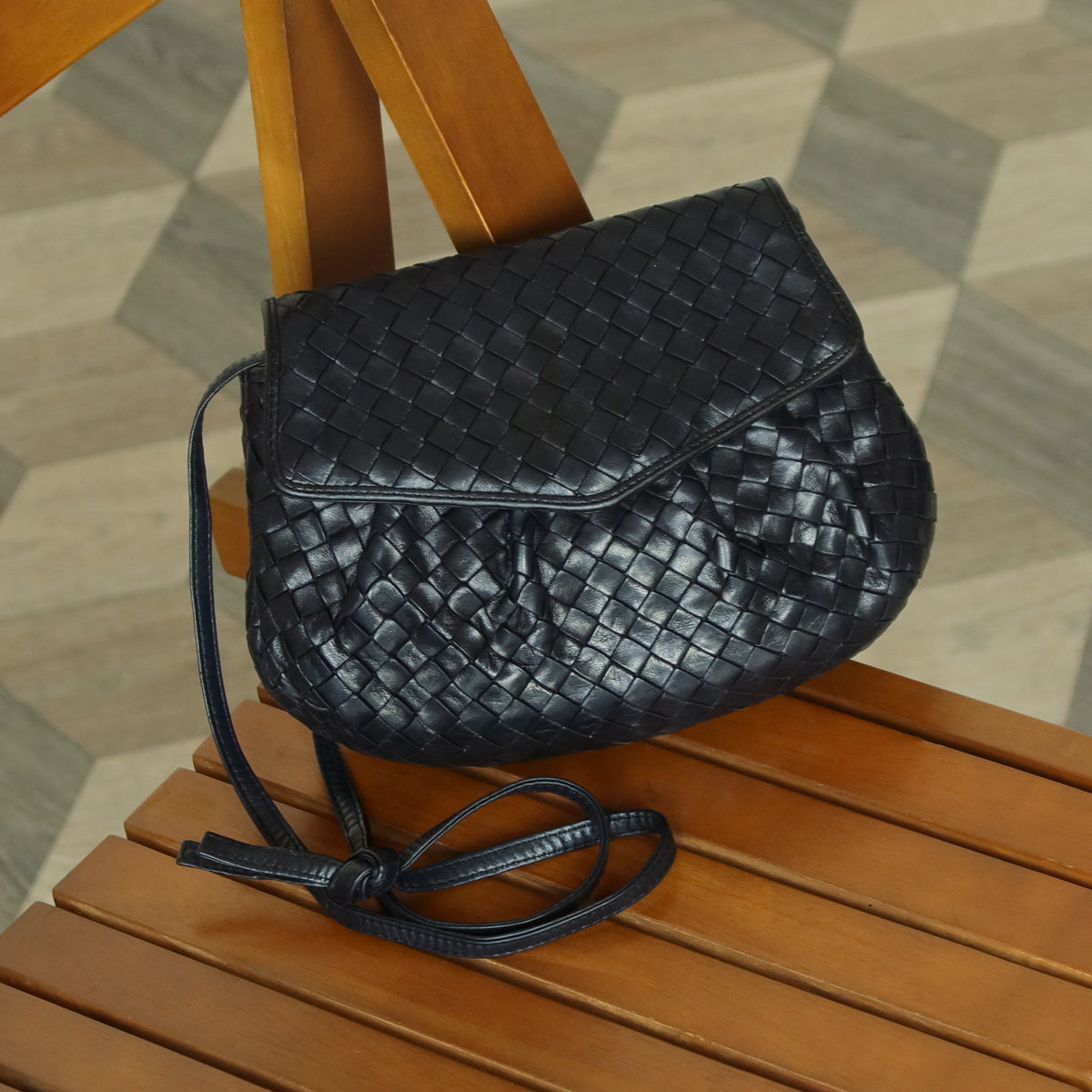 Bottega Veneta Vintage Black Intrecciato Weave Pouch 3way Clutch Shoulder Bag