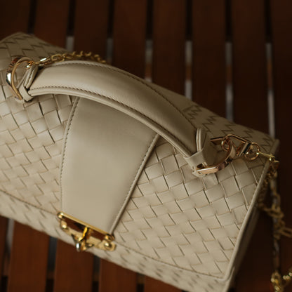 Rare Bottega Veneta Vintage Ivory Intrecciato Weave Leather Classic Bag