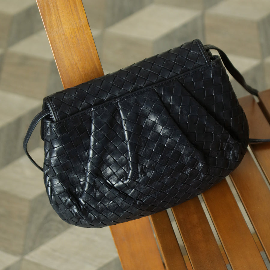Bottega Veneta Vintage Black Intrecciato Weave Pouch 3way Clutch Shoulder Bag