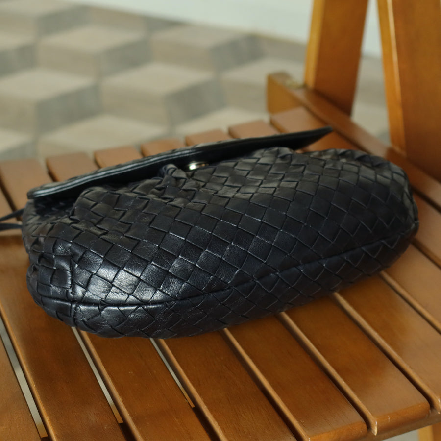 Bottega Veneta Vintage Black Intrecciato Weave Pouch 3way Clutch Shoulder Bag