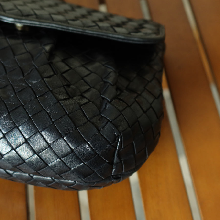 Bottega Veneta Vintage Black Intrecciato Weave Pouch 3way Clutch Shoulder Bag