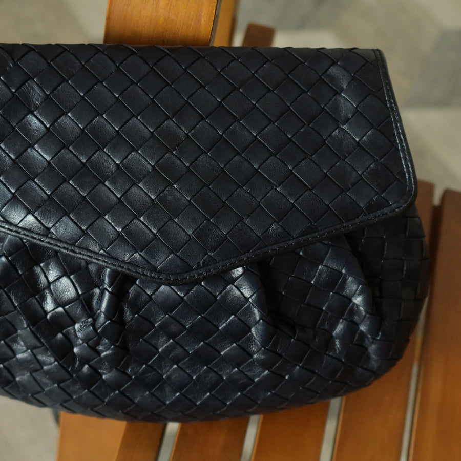 Bottega Veneta Vintage Black Intrecciato Weave Pouch 3way Clutch Shoulder Bag