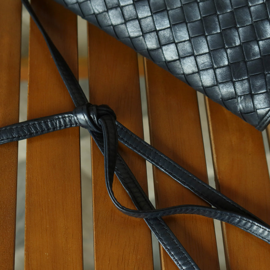 Bottega Veneta Vintage Black Intrecciato Weave Pouch 3way Clutch Shoulder Bag