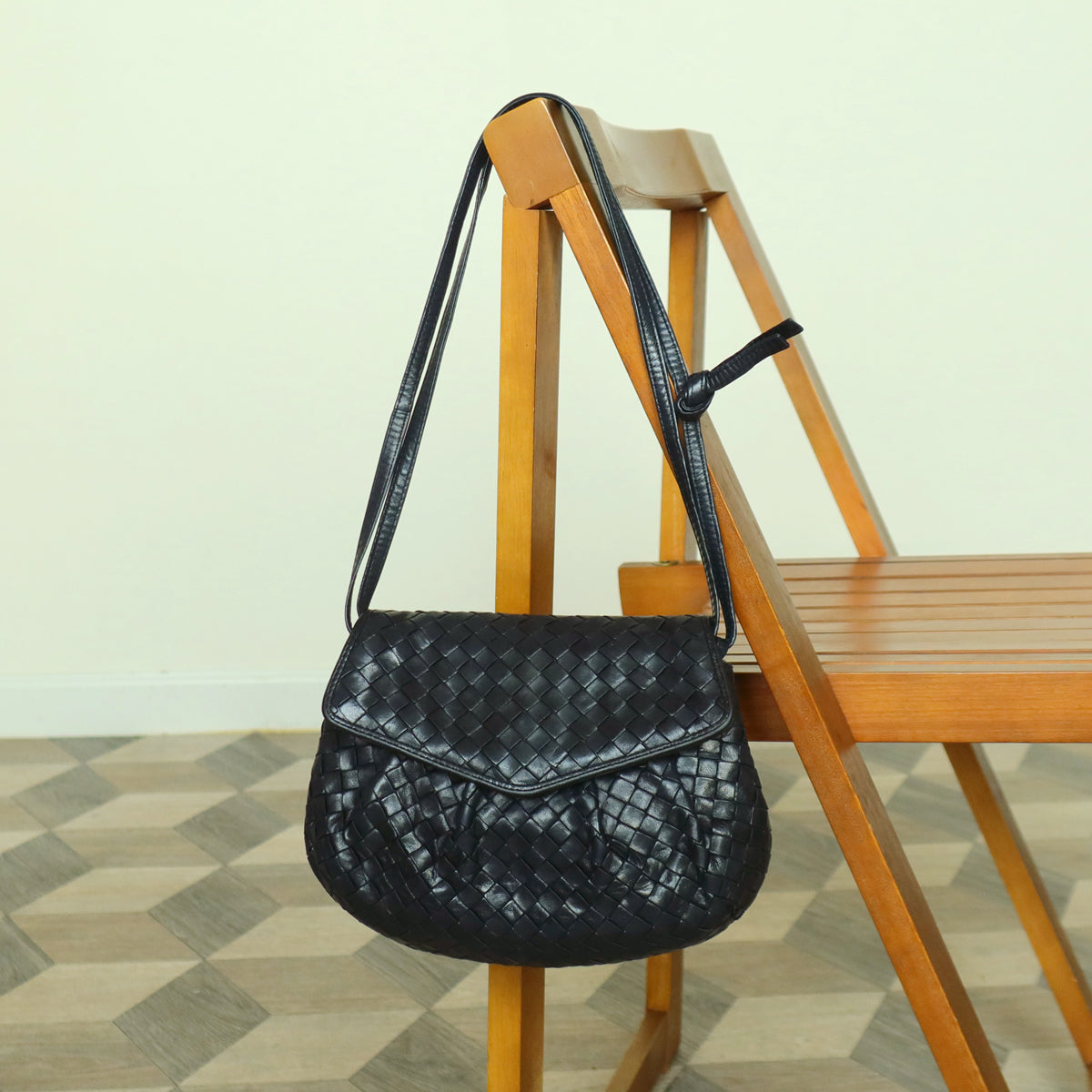 Bottega Veneta Vintage Black Intrecciato Weave Pouch 3way Clutch Shoulder Bag