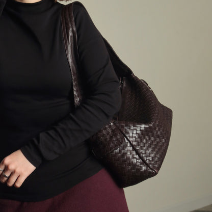 Bottega Veneta Vintage Dark Brown Intrecciato Weave Long Strap Hobo Shoulder Bag