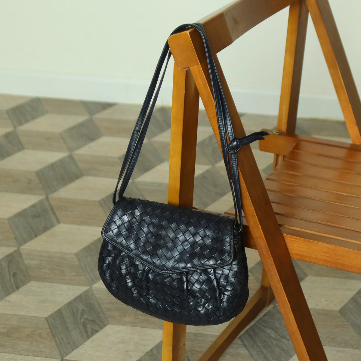 Bottega Veneta Vintage Black Intrecciato Weave Pouch 3way Clutch Shoulder Bag