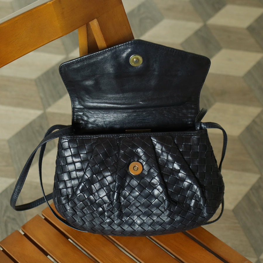 Bottega Veneta Vintage Black Intrecciato Weave Pouch 3way Clutch Shoulder Bag