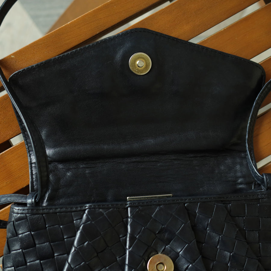 Bottega Veneta Vintage Black Intrecciato Weave Pouch 3way Clutch Shoulder Bag
