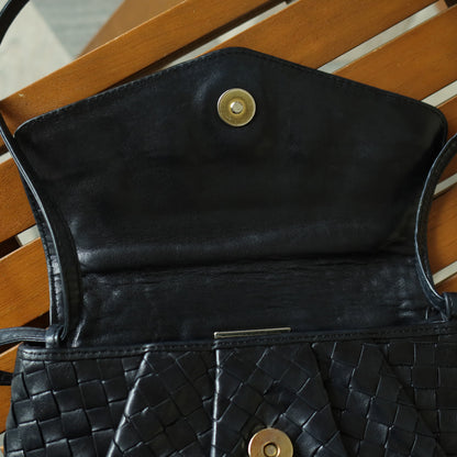 Bottega Veneta Vintage Black Intrecciato Weave Pouch 3way Clutch Shoulder Bag