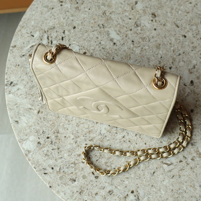 Chanel Vintage Matelasse Quilted Coco mark Light Beige Lambskin Flap Bag