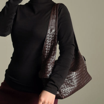Bottega Veneta Vintage Dark Brown Intrecciato Weave Long Strap Hobo Shoulder Bag