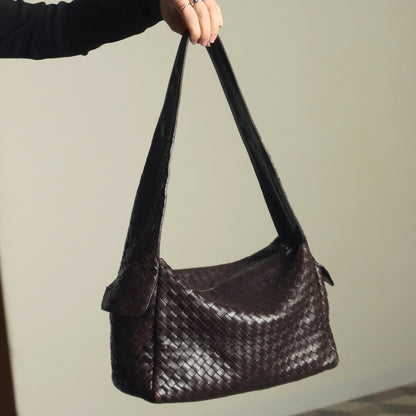 Bottega Veneta Vintage Dark Brown Intrecciato Weave Long Strap Hobo Shoulder Bag