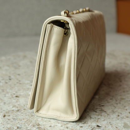 Chanel Vintage Matelasse Quilted Coco mark Light Beige Lambskin Flap Bag