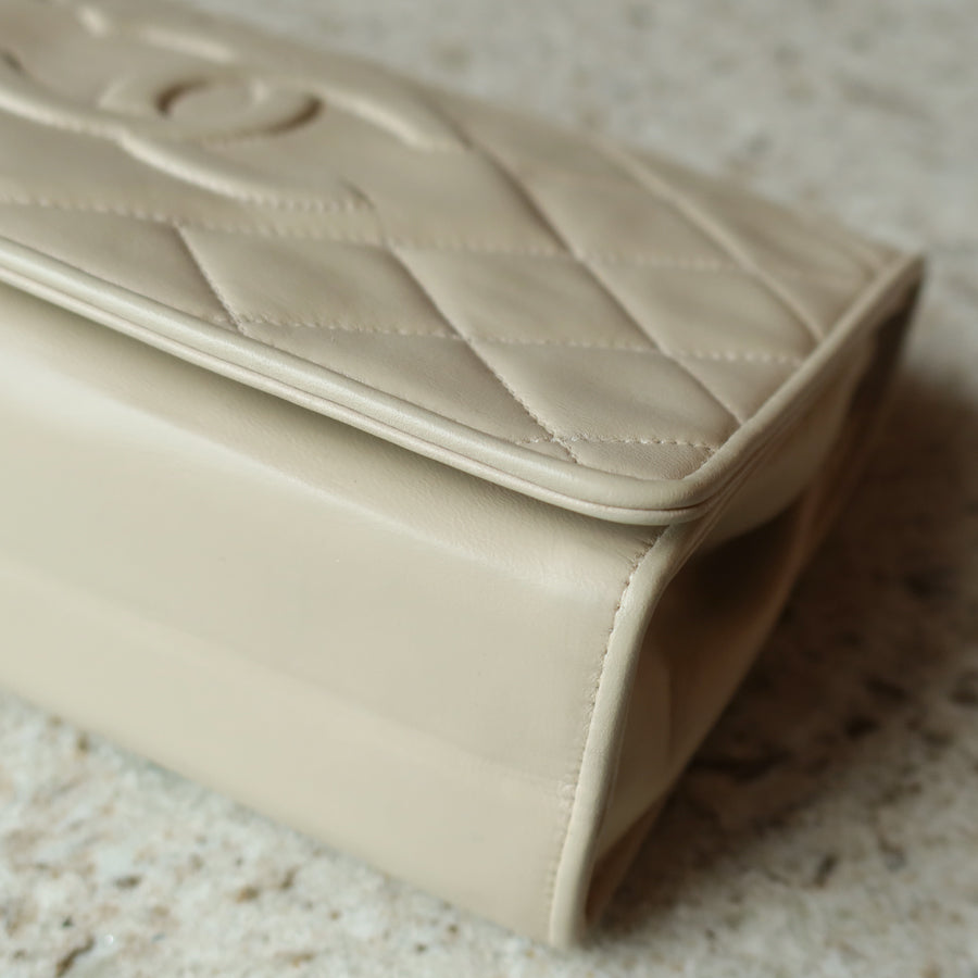 Chanel Vintage Matelasse Quilted Coco mark Light Beige Lambskin Flap Bag