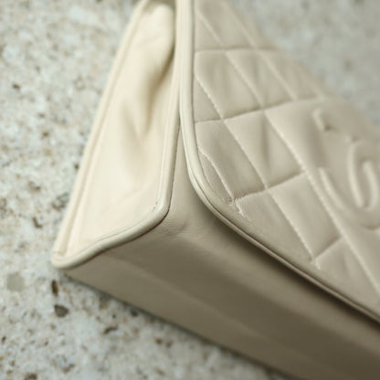 Chanel Vintage Matelasse Quilted Coco mark Light Beige Lambskin Flap Bag
